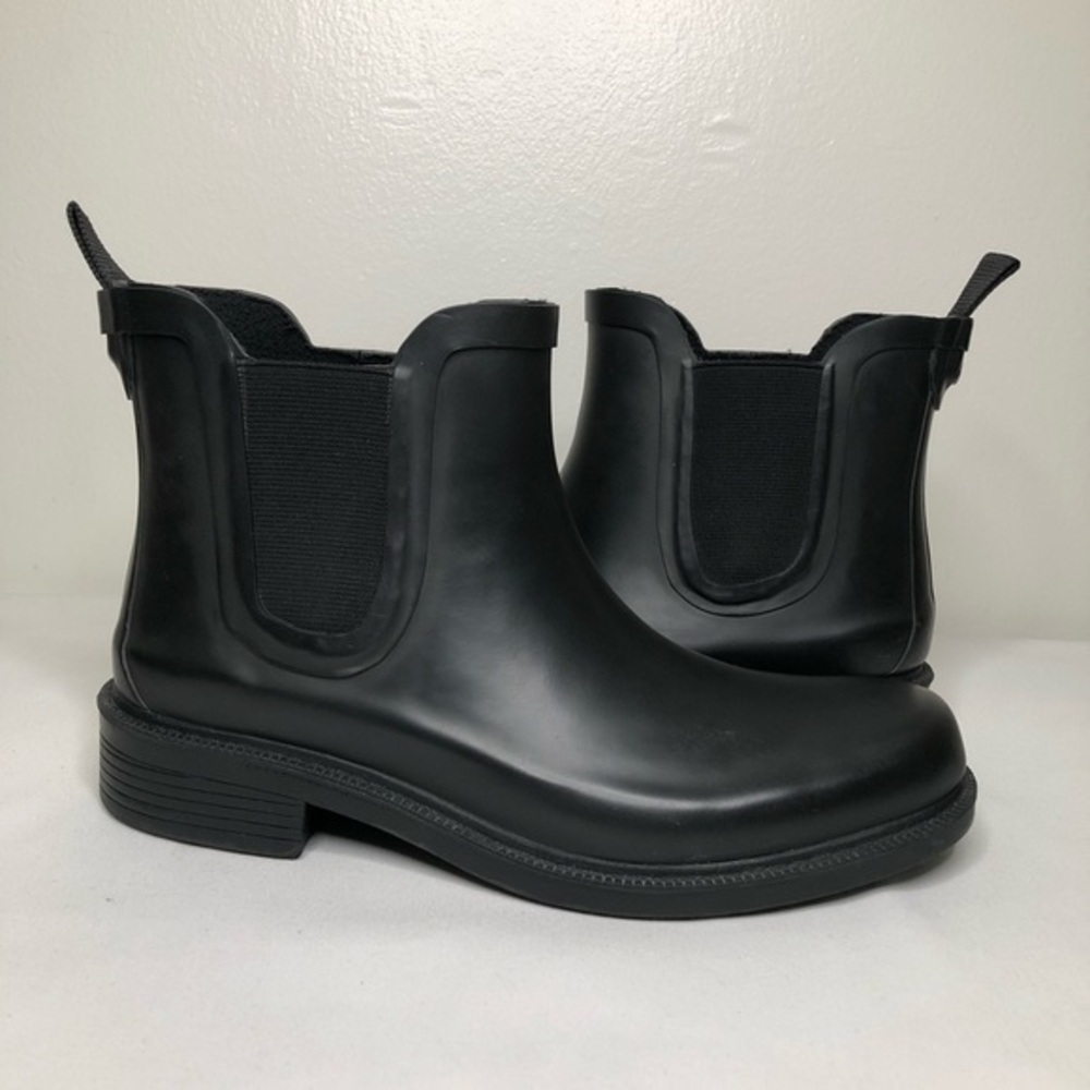 Madewell The Chelsea Rain Boots Matte Black Rubber Ankle Womens Size 6 E2292